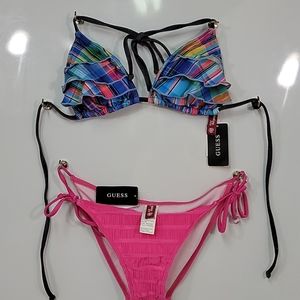 Guess Sz. M Plaid and Pink Bikini NWT! CUTE! +GIFT